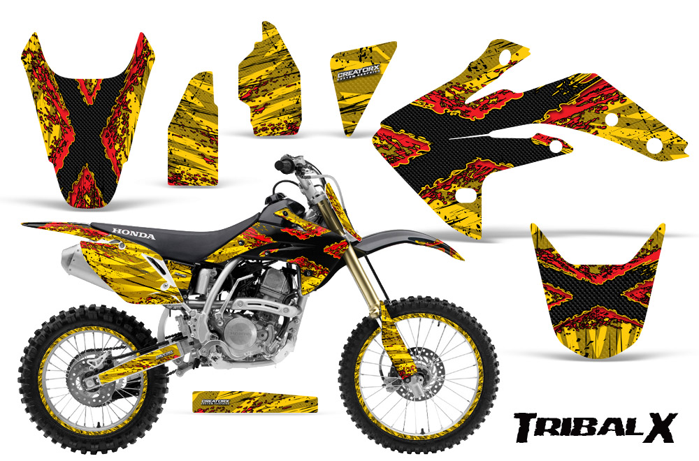 Honda CRF150R 07-10 Graphics Kit TribalX Red Yellow NP Rims